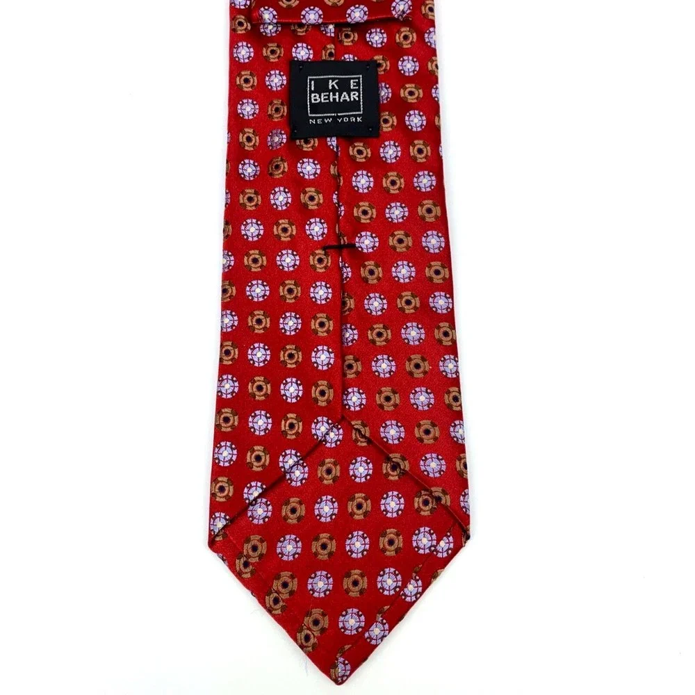 IKE BEHAR New York Red Tie 100% Imported Silk Hand Tailored Woven Mens Necktie
